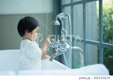 portrait cute baby in the bathroom 68245629