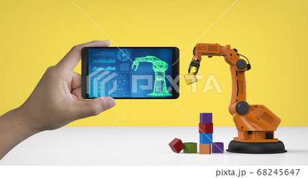 robotic arm arrange toy blocks 68245647
