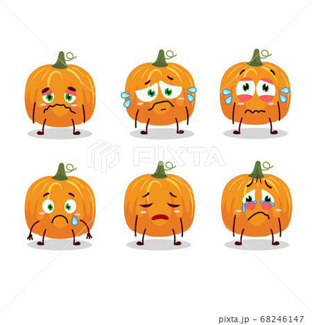 Pumpkin cartoon in character with sad expression 68246147