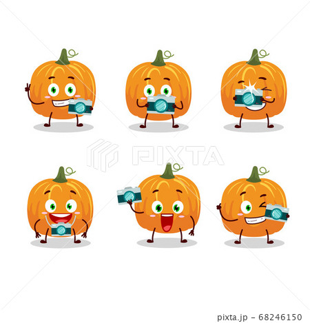 Photographer profession emoticon with pumpkin cartoon character 68246150