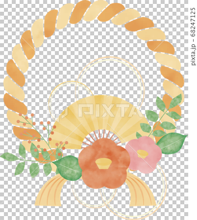 年賀状用やさしい水彩カラーのしめ縄のイラスト 68247125