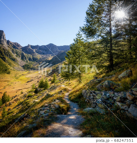 mountain path at sunset 68247551