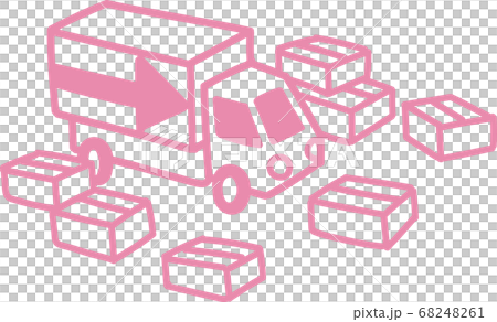 手繪風格簡單的線條送貨卡車和行李插圖 68248261