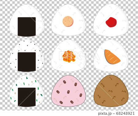 三角に握ったおにぎりのベクターイラスト　梅干しのおにぎり　セット 68248921