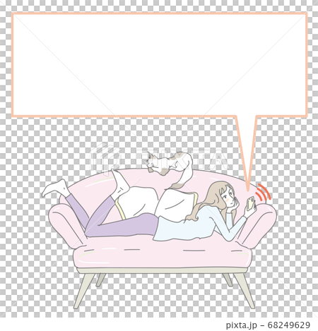 A woman who operates a smartphone on the sofa A woman who operates a smartphone on the sofa 68249629