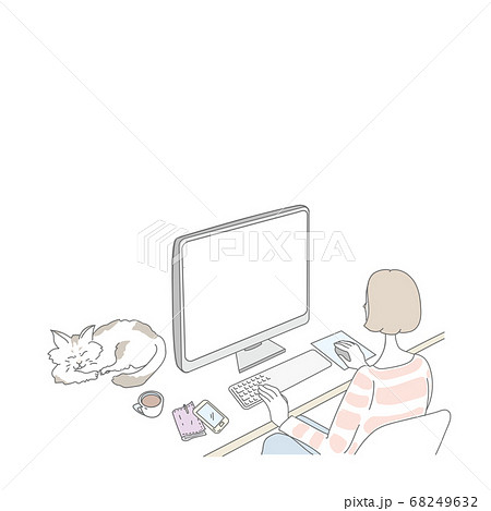 パソコン作業をする女性のイラスト素材