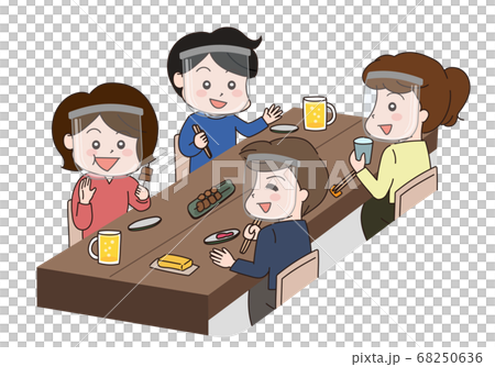 與在餐廳吃飯的男人和女人的面罩 與在餐廳吃飯的男人和女人的面罩 68250636