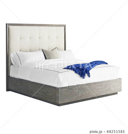 Bed Isolated on White Background. King-Size...の写真素材 [68251583