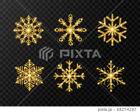 Glitter gold snowflakes set on transparent 68254297