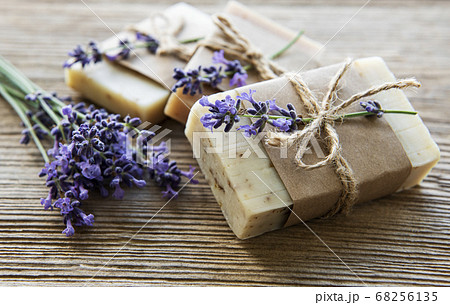 Bars of handmade soap with lavender 68256135