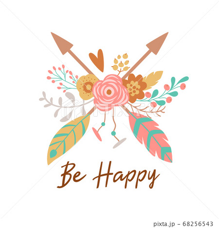 Boho chic arrow with floral bouquet. Ethnic arrow 68256543