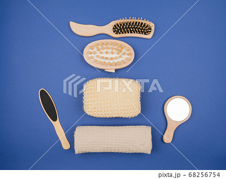 Items for body care while bathing on a blue 68256754