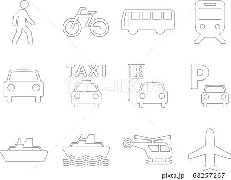 交通手段ピクトグラムの線画セットのイラスト素材