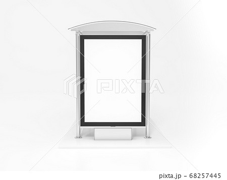 Public Transport Stop with Billboard and Place for Message 3D Rendering. 3d illustration Bus stop with blank banners LED light isolated on white background. 68257445