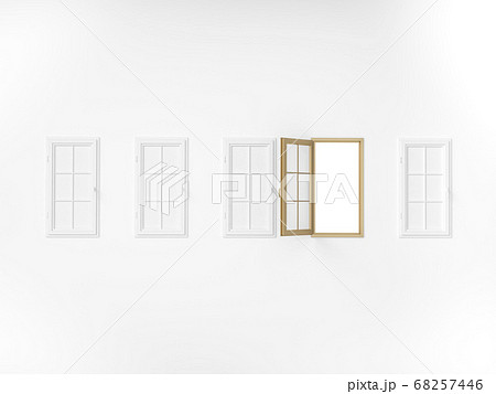 Gold and white windows with open and close in white room 3d rendering. 3d illustration luxury minimal style concept. 68257446