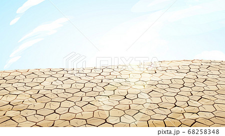 荒地の背景 乾燥してひび割れた大地の風景イラスト 昼 16 9のイラスト素材 6548
