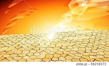 荒地の背景 乾燥してひび割れた大地の風景イラスト 夕焼け 16 9のイラスト素材 6573