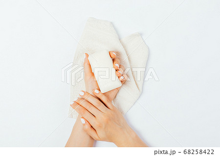 Wash your hands, top view female hands Wash your hands, top view female hands 68258422