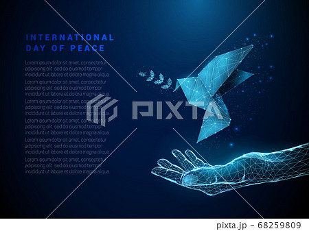 Abstract open hand with flying paper bird with olive branch 68259809