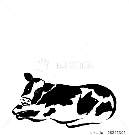 牛のイラスト 墨の手描きイラスト のイラスト素材