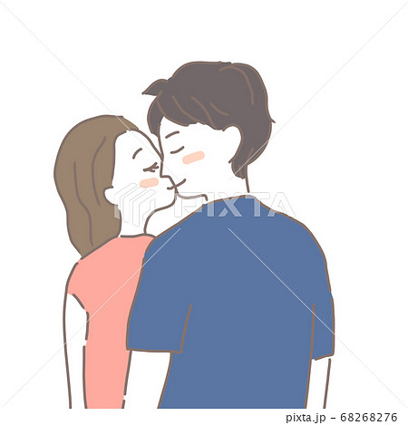 キスをする男性と女性の後ろ姿のイラスト素材 6676
