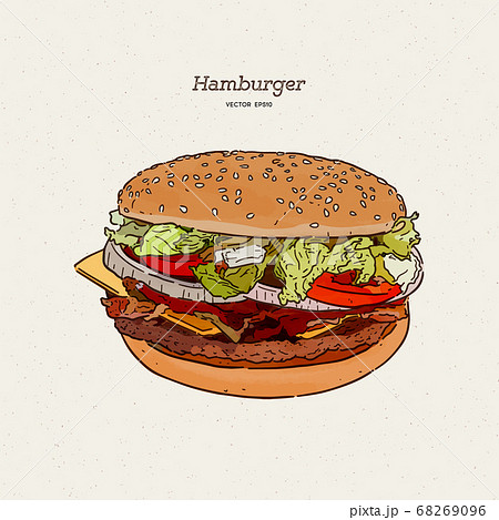 burger with meat and cheese illustration by hand, 68269096