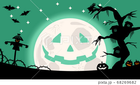 ハロウィン月 緑背景 壁紙のイラスト素材 6696
