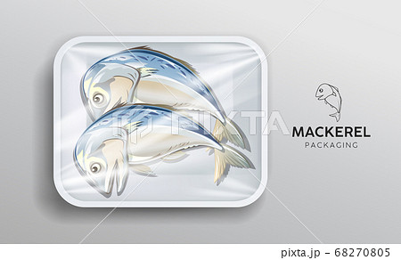 Steamed mackerel foam tray wrapped in plastic packaging, design popular food in thailand 68270805