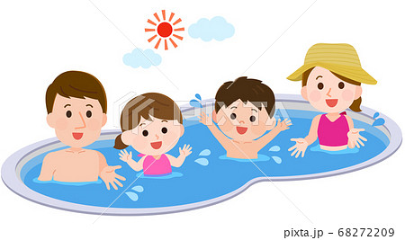 プールで遊ぶ家族 イラストのイラスト素材 6729