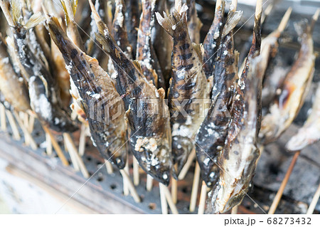龍泉洞のイワナの塩焼きの写真素材