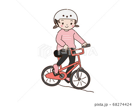 自転車に乗っている子供 女の子のイラスト素材