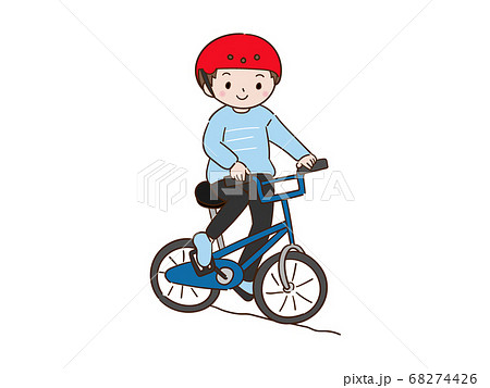 自転車に乗っている子供 男の子のイラスト素材