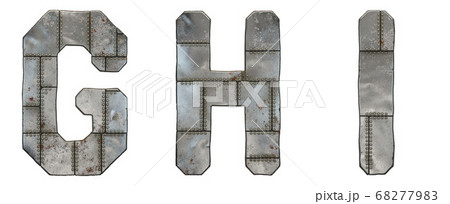 Set of capital letters G, H, I made of industrial metal isolated on white background. 3d 68277983