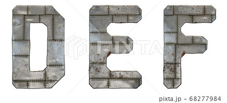 Set of capital letters D, E, F made of industrial metal isolated on white background. 3d 68277984