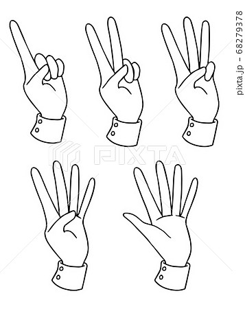 1から5まで指で数を数える手の線画素材のイラスト素材