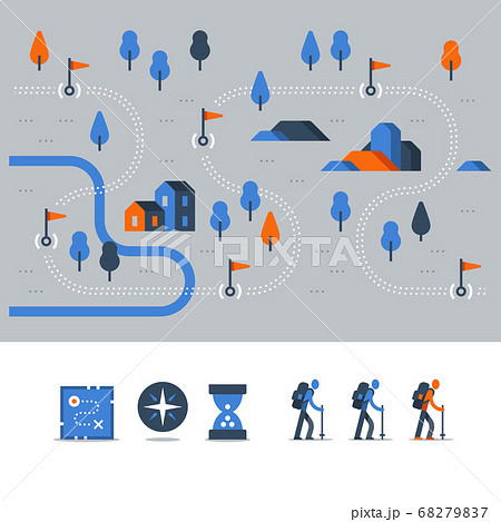 Hiking map, outdoor trail, countryside landscape 68279837