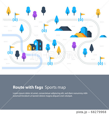 Outdoor sport activity, trail map with flags Outdoor sport activity, trail map with flags 68279968