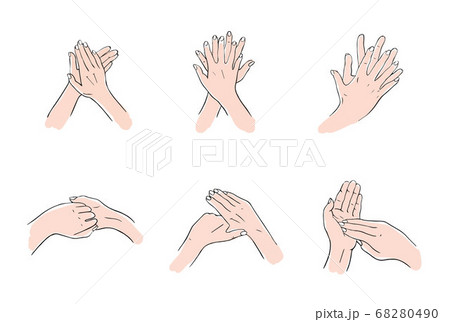 Rules for hand washing. Disinfection against bacteria and microbes.Hygienic treatment of infection. Hand-drawn illustration.How to wash your hands properly 68280490