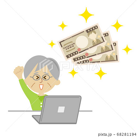 ネットビジネスでお金が増えた高齢者のイラストイメージ 68281194
