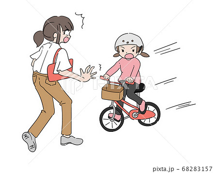 自転車でスピード出し走る女の子のイラスト素材 6157