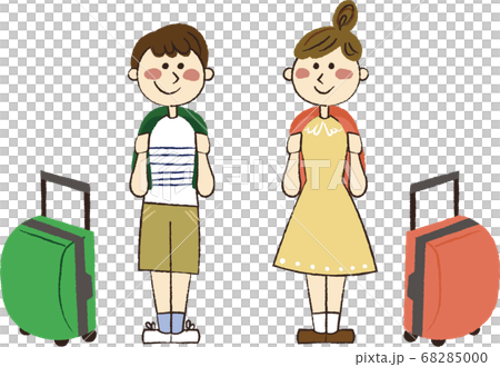 旅行に行く男の子と女の子のイラスト素材