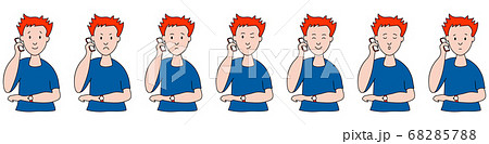 Different emotions. man talking on the phone. Facial expressions. Joy, sadness, anger, conversation, funny, fear, smile. Vector illustration flat design. Cartoon. Different emotions. man talking on the phone. Facial expressions. Joy, sadness, anger, conversation, funny, fear, smile. Vector illustration flat design. Cartoon. 68285788