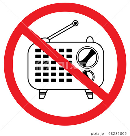 Prohibition sign. Radio receiver is prohibited. Black outline drawing. Red circle. Vector  68285806