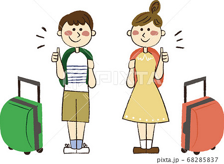 グッドポーズで旅行に行く男の子と女の子 グッドポーズで旅行に行く男の子と女の子 68285837