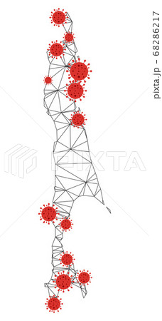 Polygonal 2D Mesh Vector Sakhalin Island Map with Coronavirus Polygonal 2D Mesh Vector Sakhalin Island Map with Coronavirus 68286217
