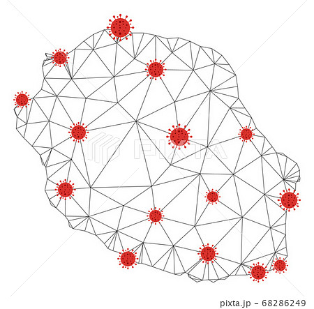 Polygonal 2D Mesh Vector Reunion Island Map with Coronavirus 68286249