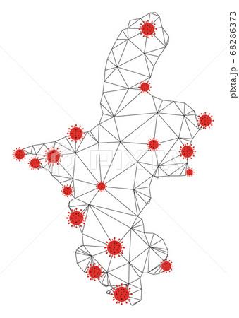 Polygonal Carcass Mesh Vector Ningxia Hui Region Map with Coronavirus 68286373