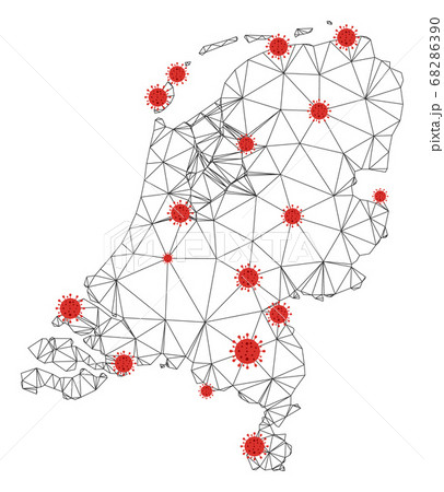 Polygonal 2D Mesh Vector Netherlands Map with Coronavirus 68286390