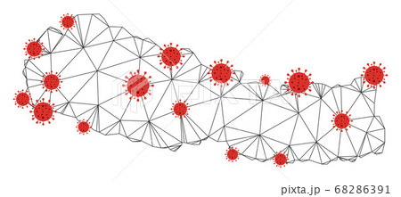 Polygonal Wire Frame Mesh Vector Nepal Map with Coronavirus 68286391