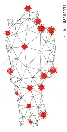 Polygonal Carcass Mesh Vector Mizoram State Map with Coronavirus Polygonal Carcass Mesh Vector Mizoram State Map with Coronavirus 68286653